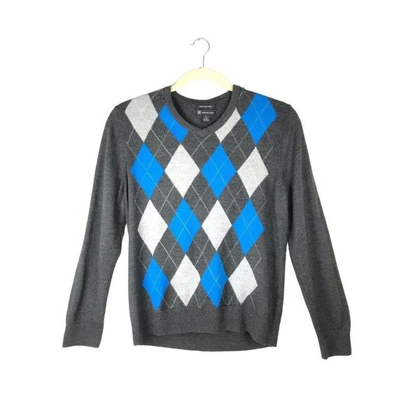 INC Gray Long Sleeve Marino Wool Blend Argyle Sweater Size X-Large - Picture 1 of 7